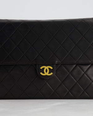 Chanel Vintage Black Square Medium Single Flap Bag with 24K Gold Hardware