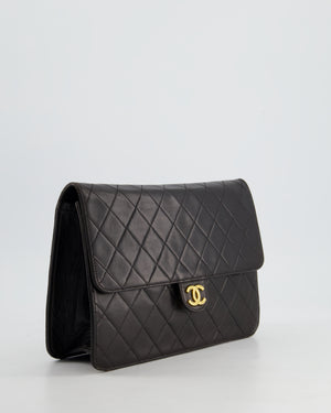 Chanel Vintage Black Square Medium Single Flap Bag with 24K Gold Hardware