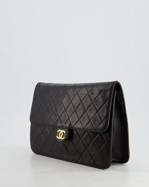 Chanel Vintage Black Square Medium Single Flap Bag with 24K Gold Hardware