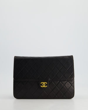 Chanel Vintage Black Square Medium Single Flap Bag with 24K Gold Hardware