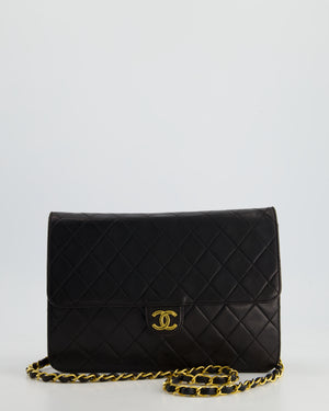 Chanel Vintage Black Square Medium Single Flap Bag with 24K Gold Hardware