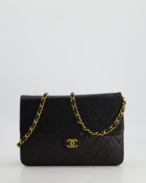 Chanel Vintage Black Square Medium Single Flap Bag with 24K Gold Hardware