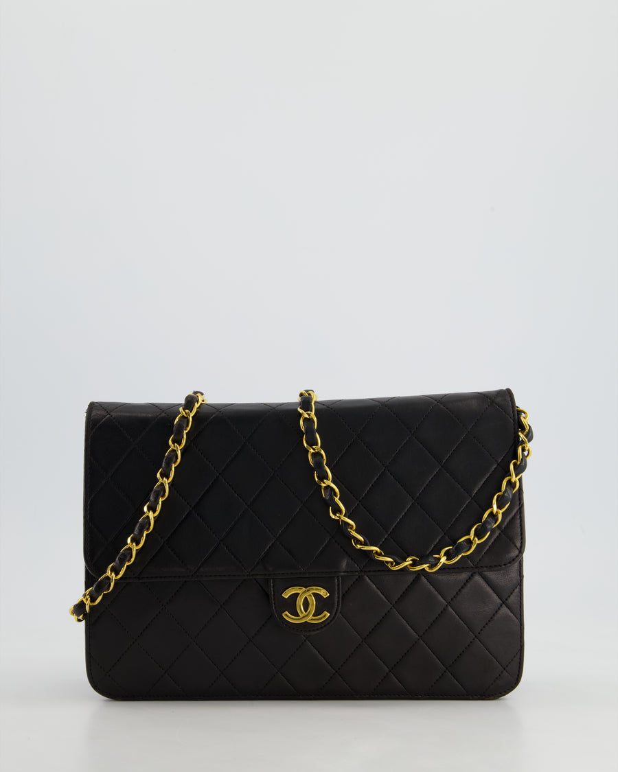 Chanel Vintage Black Square Medium Single Flap Bag with 24K Gold Hardware