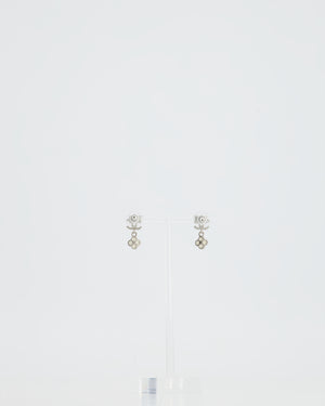 Chanel B2013 Small Silver Textured CC with Ecru Cameila Charm Drop Earrings