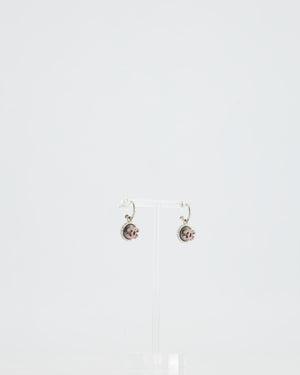 Chanel 2002C Small Silver, Grey Pearl with Pink Crystal CC Logo Earrings