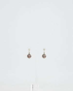 Chanel 2002C Small Silver, Grey Pearl with Pink Crystal CC Logo Earrings