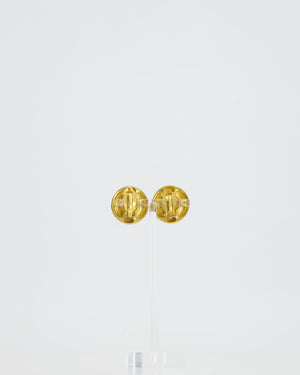 Chanel Vintage Gold Round Logo with Pearl Clip-On Earrings