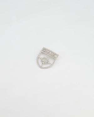 *HOT* Chanel Silver Crystal Large Brooch with CC and Logo Details