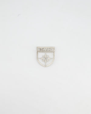 *HOT* Chanel Silver Crystal Large Brooch with CC and Logo Details