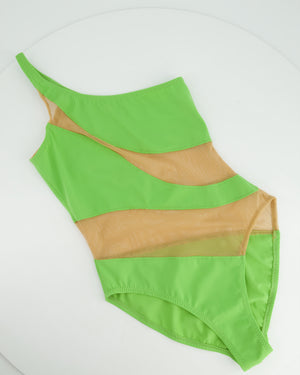 Norma Kamali Green One-Shoulder Mesh Asymmetric Swimsuit Size FR 34 (UK XS)