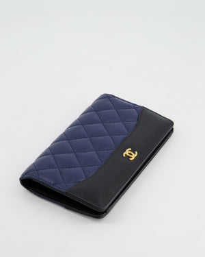 Chanel Navy Gabrielle CC Yen Wallet with Gold Hardware