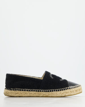 *FIRE PRICE* Chanel Black Terry CC Logo Espadrilles with Patent Leather Detail Size EU 42