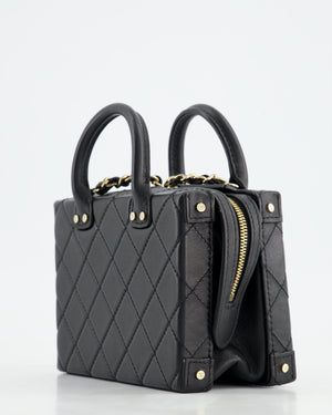 *HOT* Chanel Black Small Rectangular Case Bag in Quilted Calfskin Leather with Champagne Gold Hardware