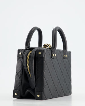 *HOT* Chanel Black Small Rectangular Case Bag in Quilted Calfskin Leather with Champagne Gold Hardware