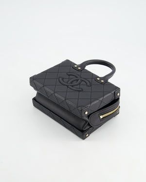 *HOT* Chanel Black Small Rectangular Case Bag in Quilted Calfskin Leather with Champagne Gold Hardware