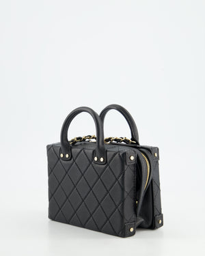 *HOT* Chanel Black Small Rectangular Case Bag in Quilted Calfskin Leather with Champagne Gold Hardware