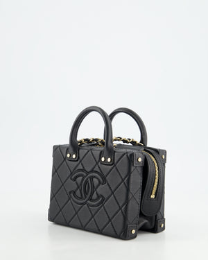 *HOT* Chanel Black Small Rectangular Case Bag in Quilted Calfskin Leather with Champagne Gold Hardware