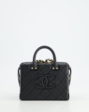 *HOT* Chanel Black Small Rectangular Case Bag in Quilted Calfskin Leather with Champagne Gold Hardware