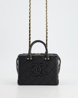 *HOT* Chanel Black Small Rectangular Case Bag in Quilted Calfskin Leather with Champagne Gold Hardware