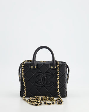 *HOT* Chanel Black Small Rectangular Case Bag in Quilted Calfskin Leather with Champagne Gold Hardware