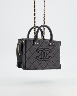 *HOT* Chanel Black Small Rectangular Case Bag in Quilted Calfskin Leather with Champagne Gold Hardware