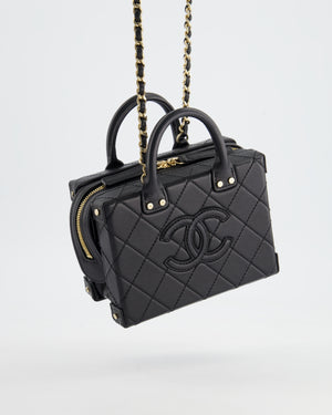 *HOT* Chanel Black Small Rectangular Case Bag in Quilted Calfskin Leather with Champagne Gold Hardware