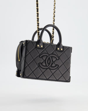 *HOT* Chanel Black Small Rectangular Case Bag in Quilted Calfskin Leather with Champagne Gold Hardware