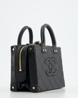 *HOT* Chanel Black Small Rectangular Case Bag in Quilted Calfskin Leather with Champagne Gold Hardware