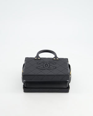 *HOT* Chanel Black Small Rectangular Case Bag in Quilted Calfskin Leather with Champagne Gold Hardware