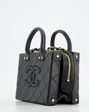 *HOT* Chanel Black Small Rectangular Case Bag in Quilted Calfskin Leather with Champagne Gold Hardware