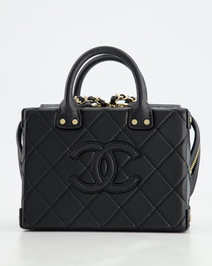 *HOT* Chanel Black Small Rectangular Case Bag in Quilted Calfskin Leather with Champagne Gold Hardware