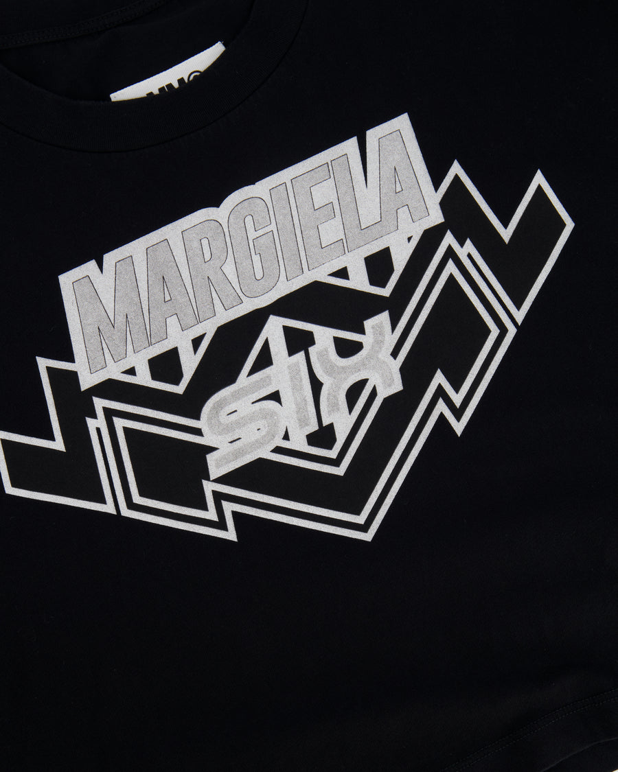 Maison Margiela Black Cropped T-Shirt with Silver Logo Size S (UK 8)