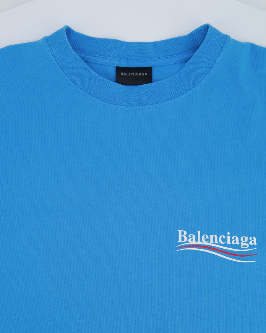 Balenciaga Blue Oversized T-Shirt with Logo Details Size XXS (UK 4) RRP £550