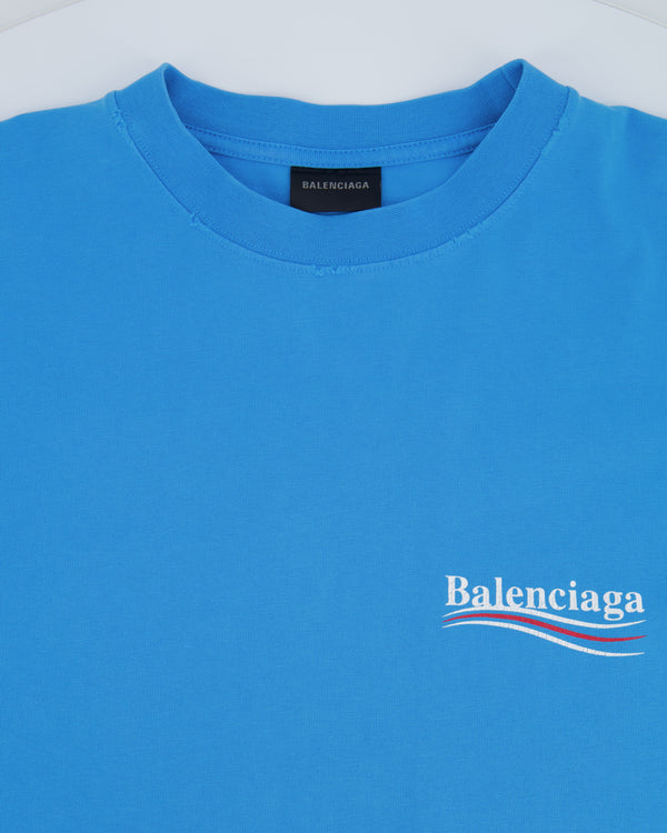 Balenciaga Blue Oversized T-Shirt with Logo Details Size XXS (UK 4) RRP £550