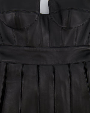 Balmain Black Leather Cut-Out Bustier Pleated Mini Dress Size FR 34/36 (UK 6/8) RRP £3,650