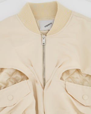 Coperni Vanilla Beige Cut-Out Cropped Bomber Jacket with Logo Size FR 36 (UK 8)