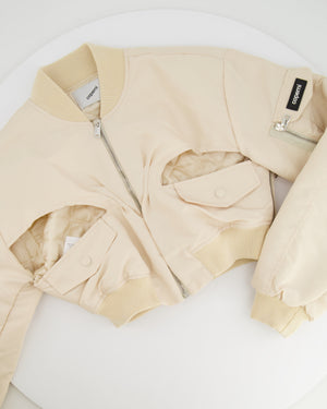 Coperni Vanilla Beige Cut-Out Cropped Bomber Jacket with Logo Size FR 36 (UK 8)