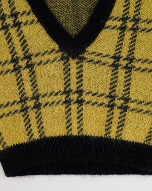 Alessandra Rich Yellow Mustard and Black Checked Mohair Cropped Top Size IT 40 (UK 8)