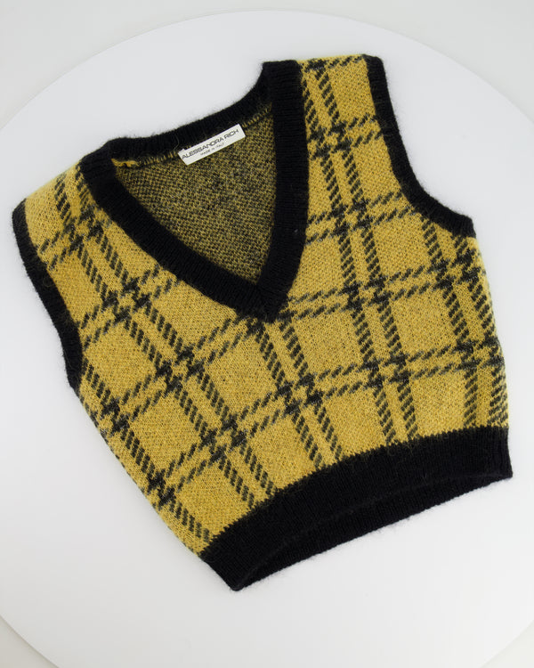 Alessandra Rich Yellow Mustard and Black Checked Mohair Cropped Top Size IT 40 (UK 8)