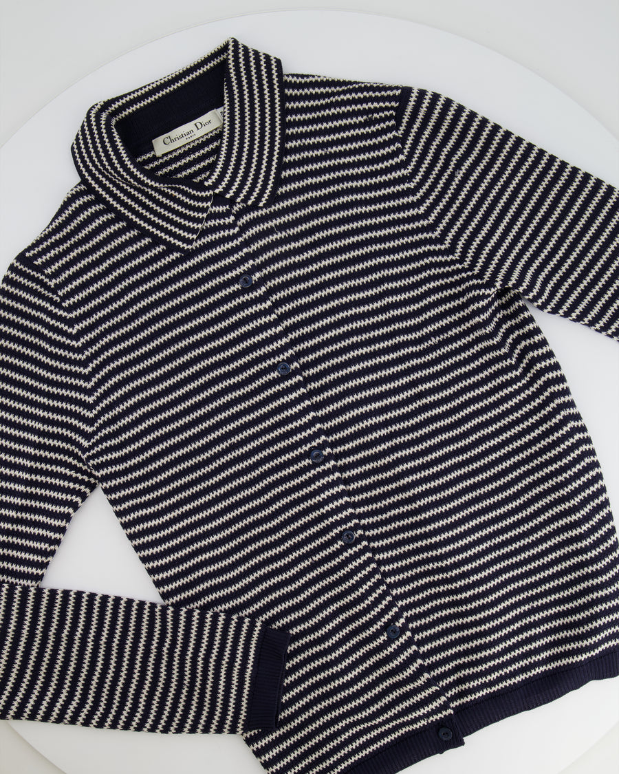 Christian Dior Navy Striped Silk Cardigan Top with Collar Detail Size FR 36 (UK 8)