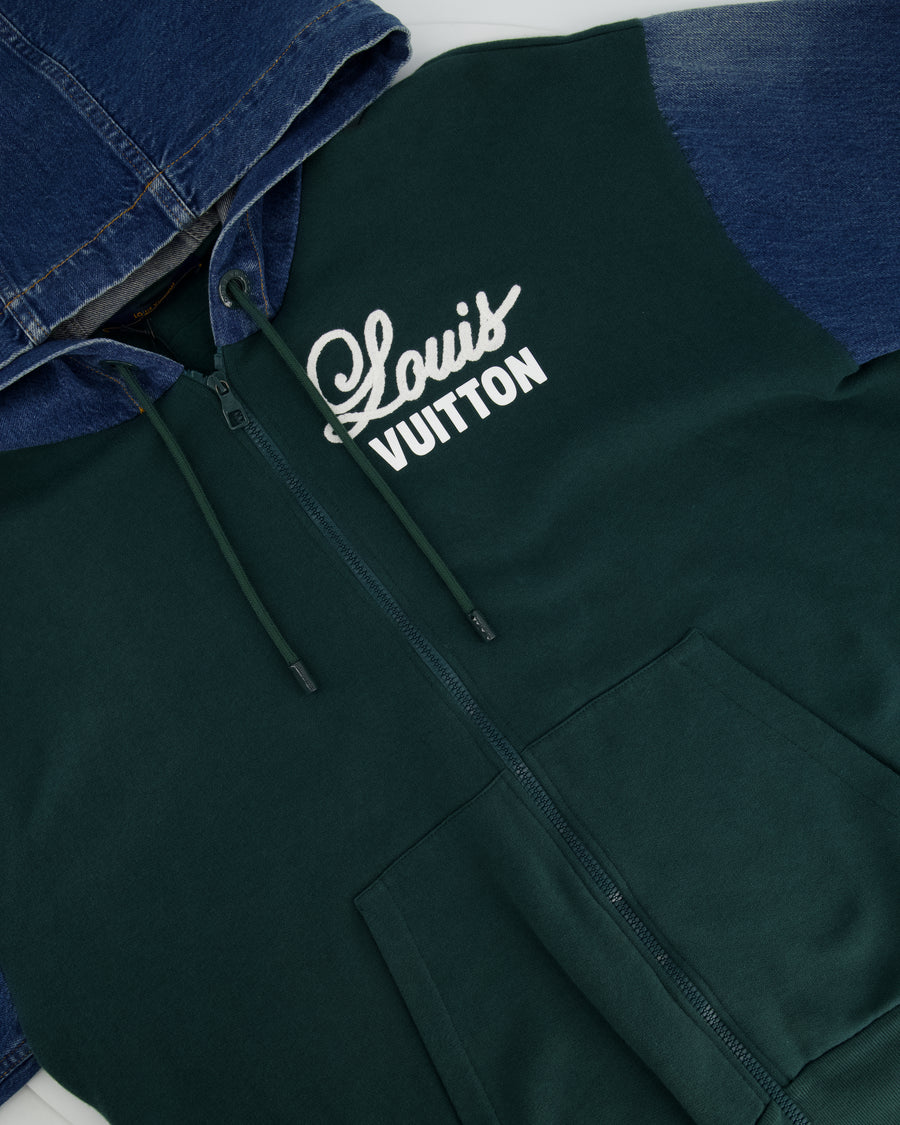 Louis Vuitton 2022 Green Hoody with Denim Detail Size FR 56-58 (UK XL)