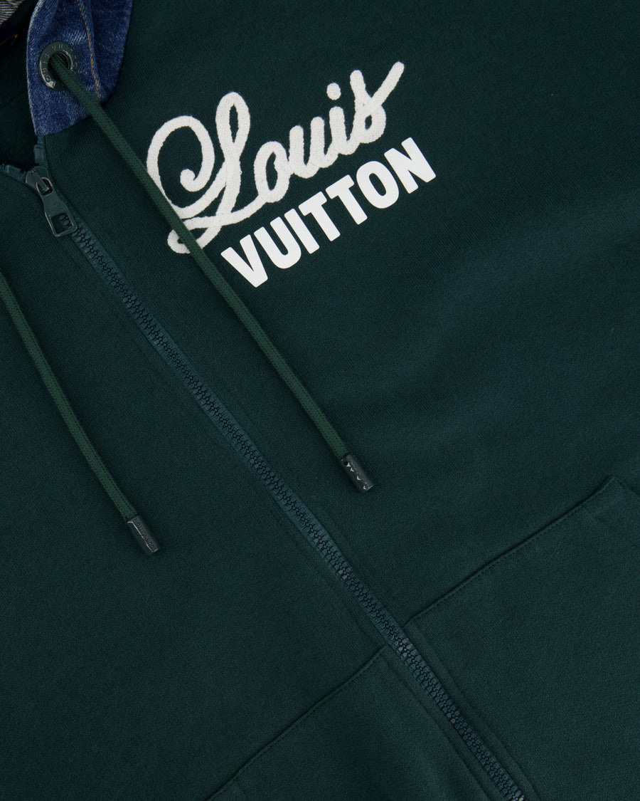 Louis Vuitton 2022 Green Hoody with Denim Detail Size FR 56-58 (UK XL)