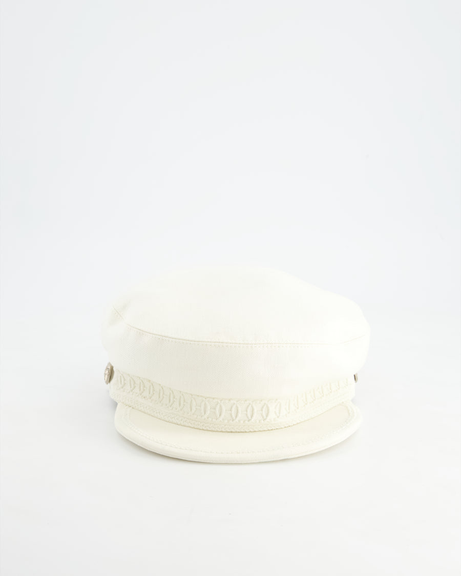 Hermès Double Linen White Twill Cabourg Cap Size 56