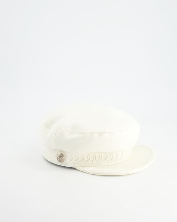 Hermès Double Linen White Twill Cabourg Cap Size 56