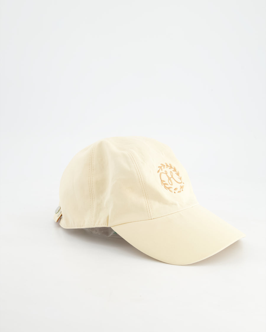 Hermès Cream Cotton Baseball Cap with Brown H Embroidery Detail Size 57