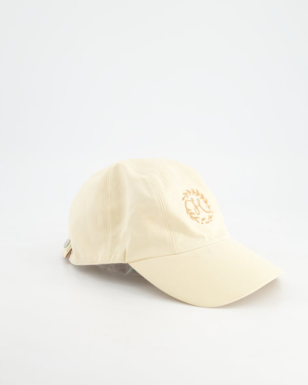 Hermès Cream Cotton Baseball Cap with Brown H Embroidery Detail Size 57