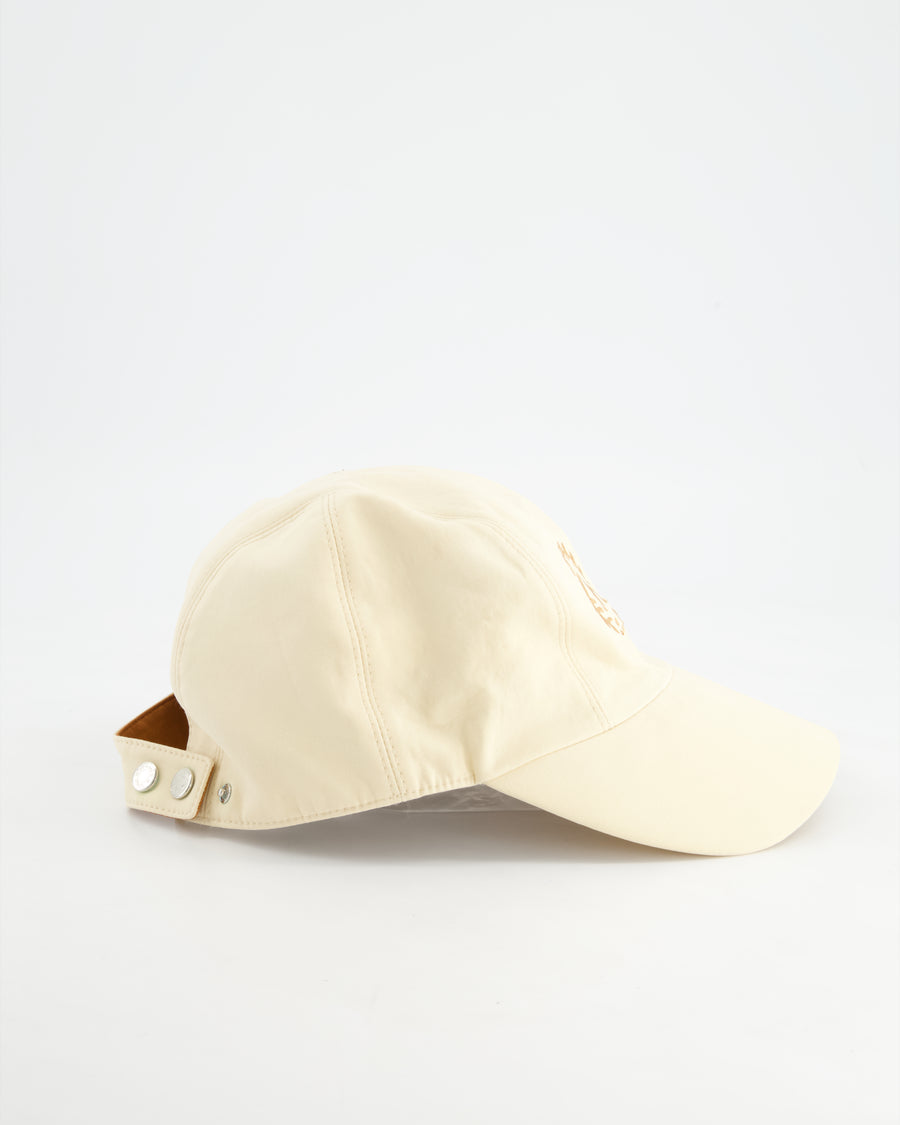 Hermès Cream Cotton Baseball Cap with Brown H Embroidery Detail Size 57