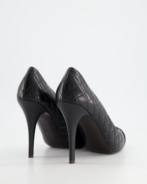 Chanel Black Round Toe Heels with Quilted Leather Detail Size EU 40.5