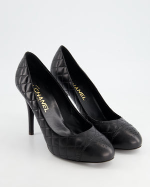 Chanel Black Round Toe Heels with Quilted Leather Detail Size EU 40.5