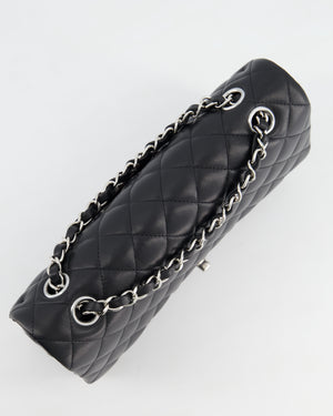 Chanel Classic Black Medium Lambskin Double Flap Bag with Silver Hardware